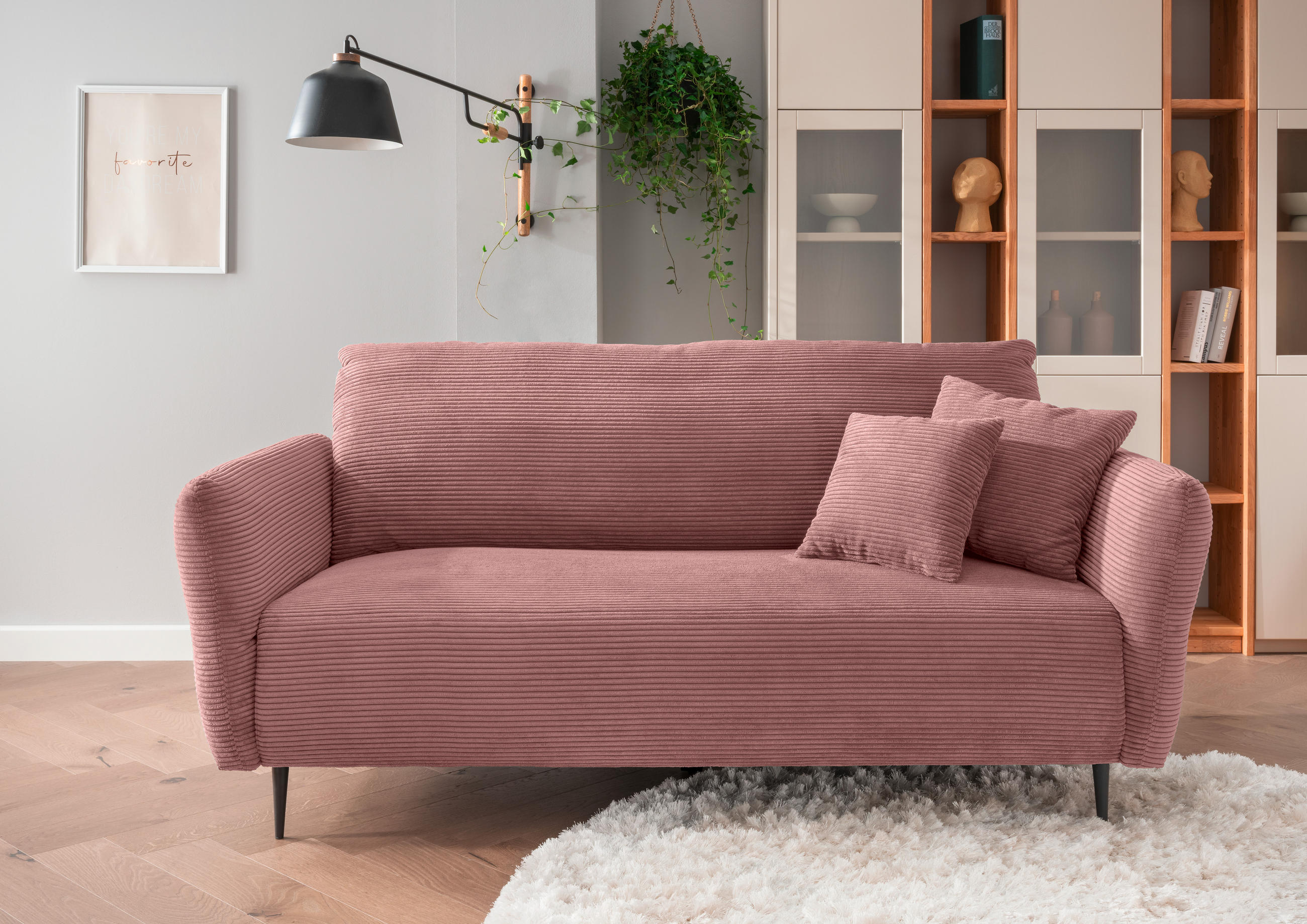 3-SITZER-SOFA Cord Rosa  - Schwarz/Rosa, Design, Textil/Metall (201/97/102cm) - Livetastic