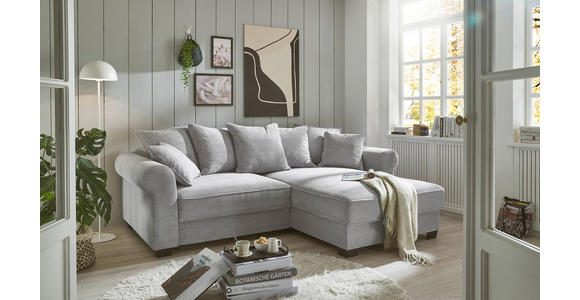 ECKSOFA Hellgrau Cord  - Hellgrau/Schwarz, KONVENTIONELL, Kunststoff/Textil (255/185cm) - Hom`in
