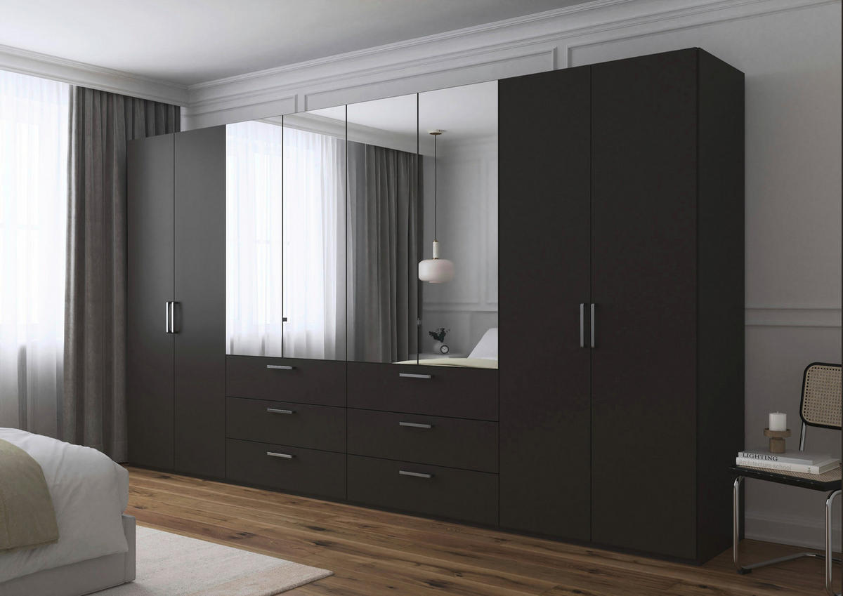 DREHTÜRENSCHRANK 400/223/61 cm,  in Graphitfarben, 8-türig  - Chromfarben/Edelstahlfarben, Basics, Glas/Holzwerkstoff (400/223/61cm) - Novel