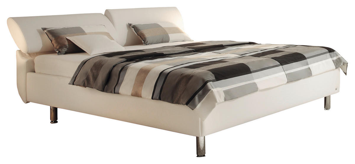 POLSTERBETT 200/200 cm,  in Weiß, gepolstertes Kopfteil, Lattenroste, Matratzen, Kopfteilverstellung, unterschiedliche Matratzenhärtegrade je Bettseite, H2 + H3 = mittel + fest  - Chromfarben/Weiß, Basics, Holzwerkstoff/Textil (200/200cm) - RUF Betten