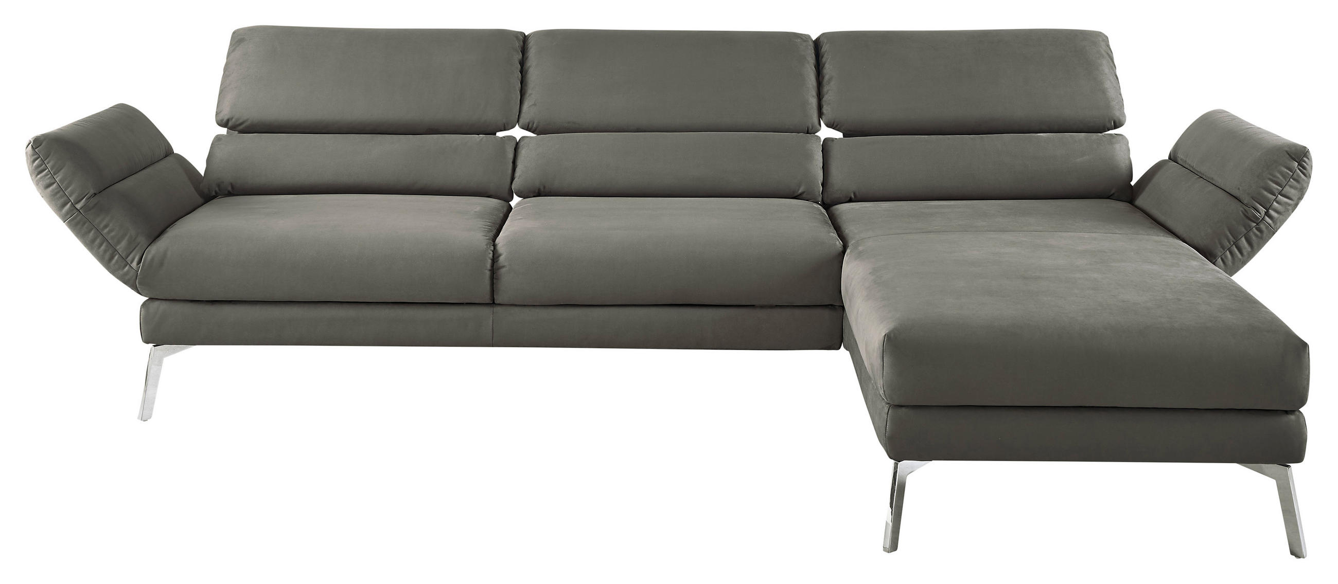 ECKSOFA Graphitfarben Mikrofaser - Chromfarben/Graphitfarben, Design, Textil/Metall (273-327/176-217cm) - Dieter Knoll