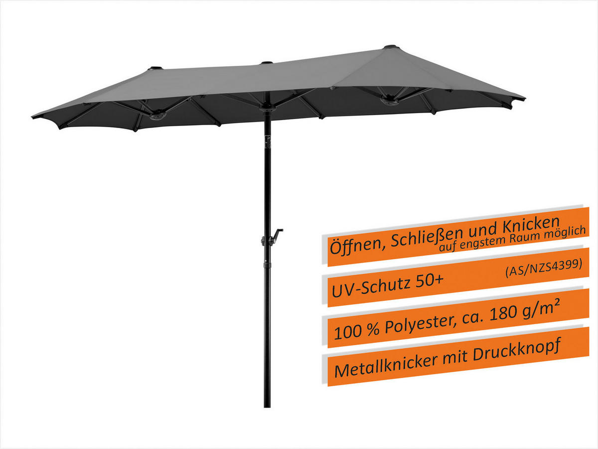 DOPPELSONNENSCHIRM 300 cm Anthrazit  - Anthrazit, Basics, Textil/Metall (300/220/150cm) - Schneider