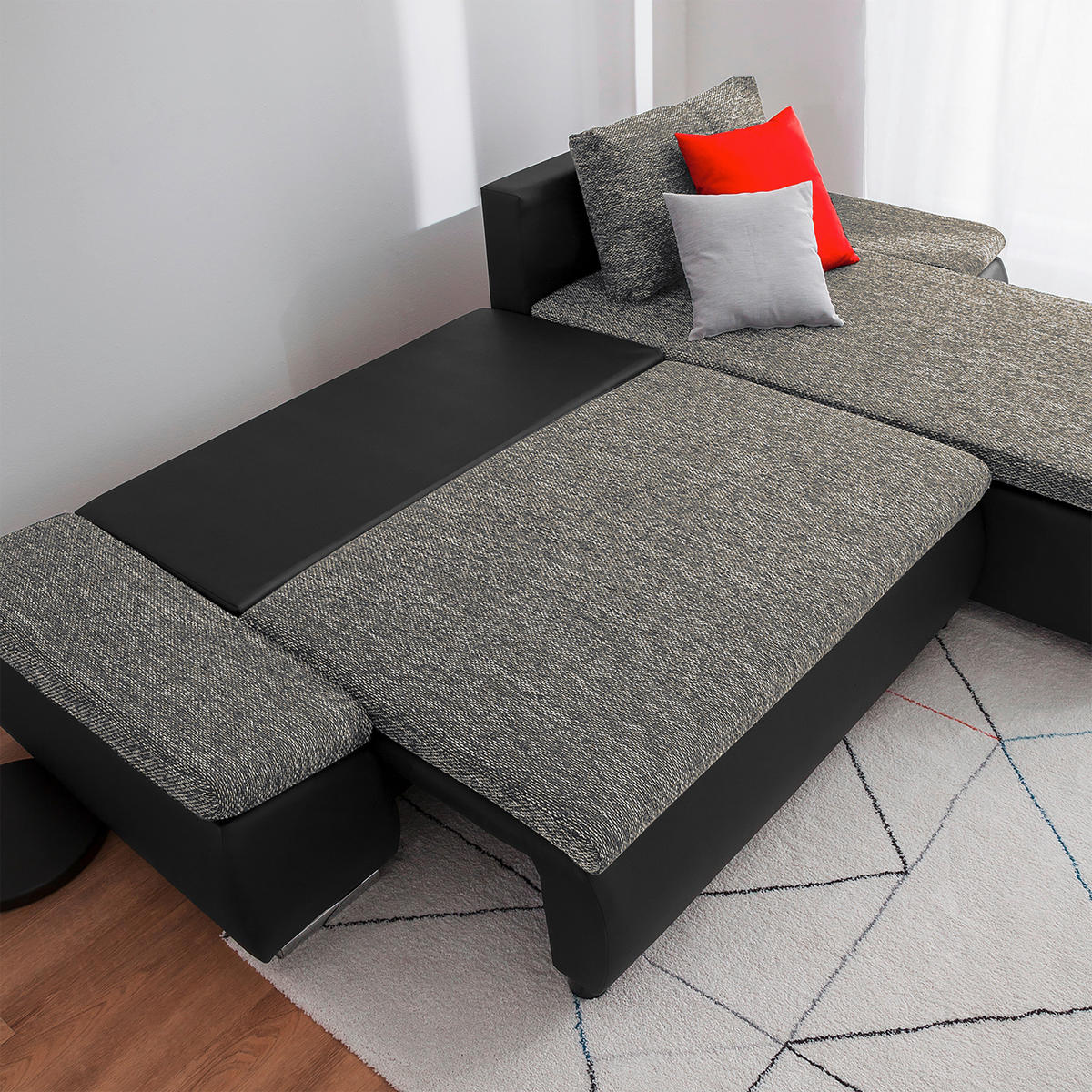 ECKSOFA Grau, Schwarz Textilgeflecht  - Chromfarben/Schwarz, Design, Textil (266/175cm) - Livetastic