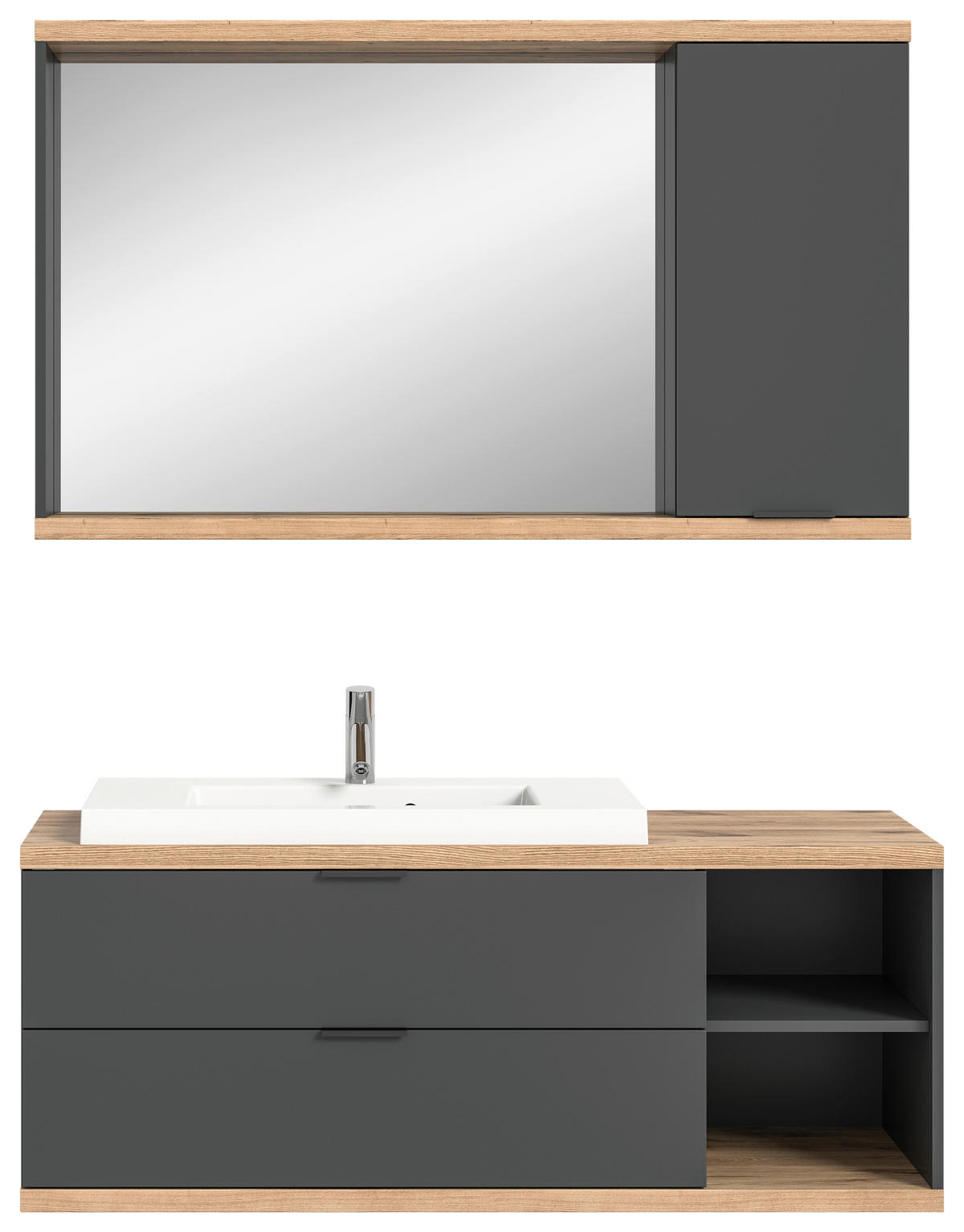 BADEZIMMER 3-teilig  in 130 cm  - Anthrazit/Schwarz, Basics, Glas/Holzwerkstoff (130cm) - MID.YOU