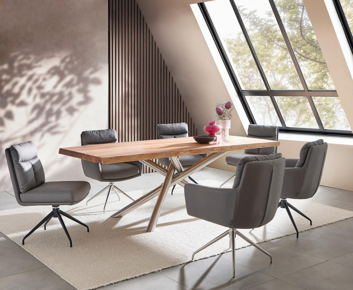 ARMLEHNSTUHL Edelstahl Mikrofaser  - Edelstahlfarben/Grau, Design, Textil/Metall (62/89,5/65cm) - Novel