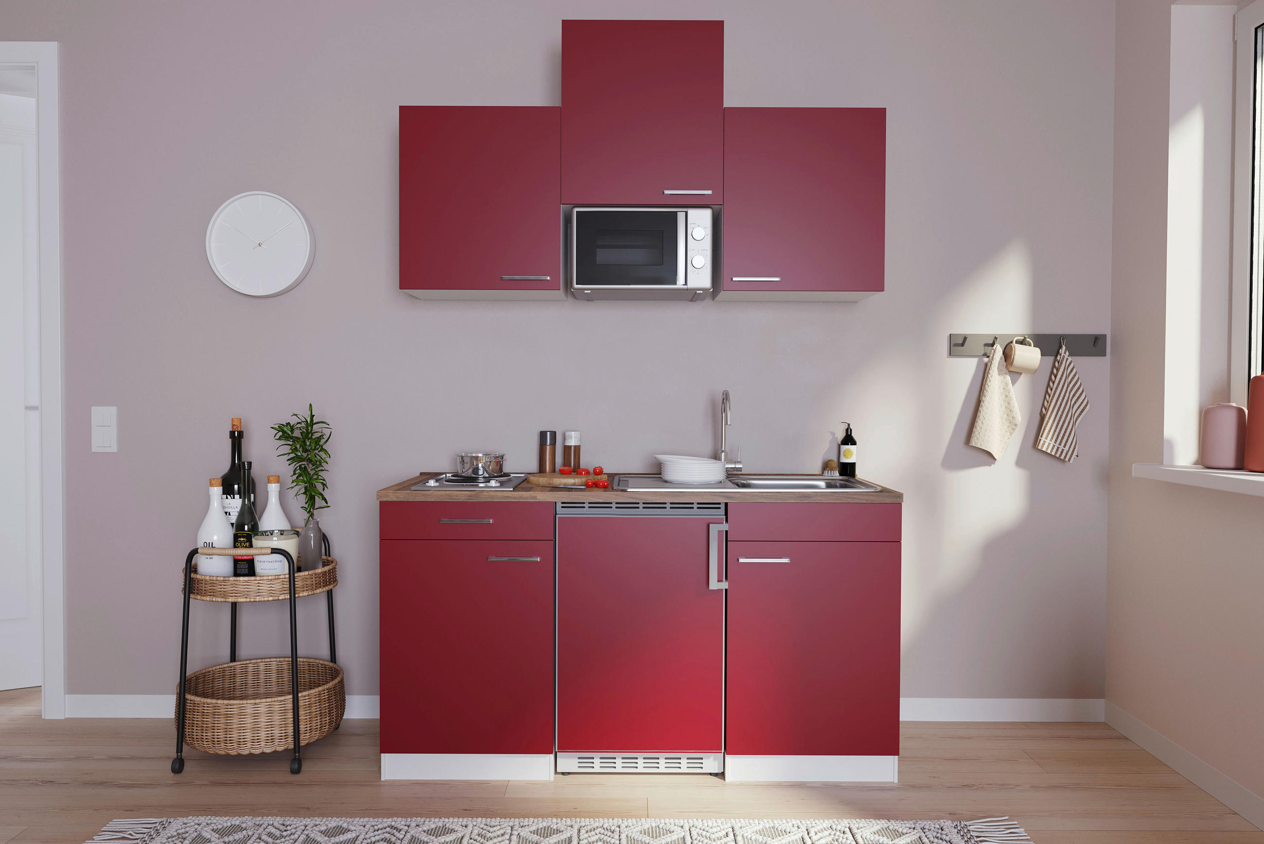 MINIKÜCHE 150/200/60 cm   in Rot  - Edelstahlfarben/Rot, Basics, Holzwerkstoff/Kunststoff (150/200/60cm) - Respekta