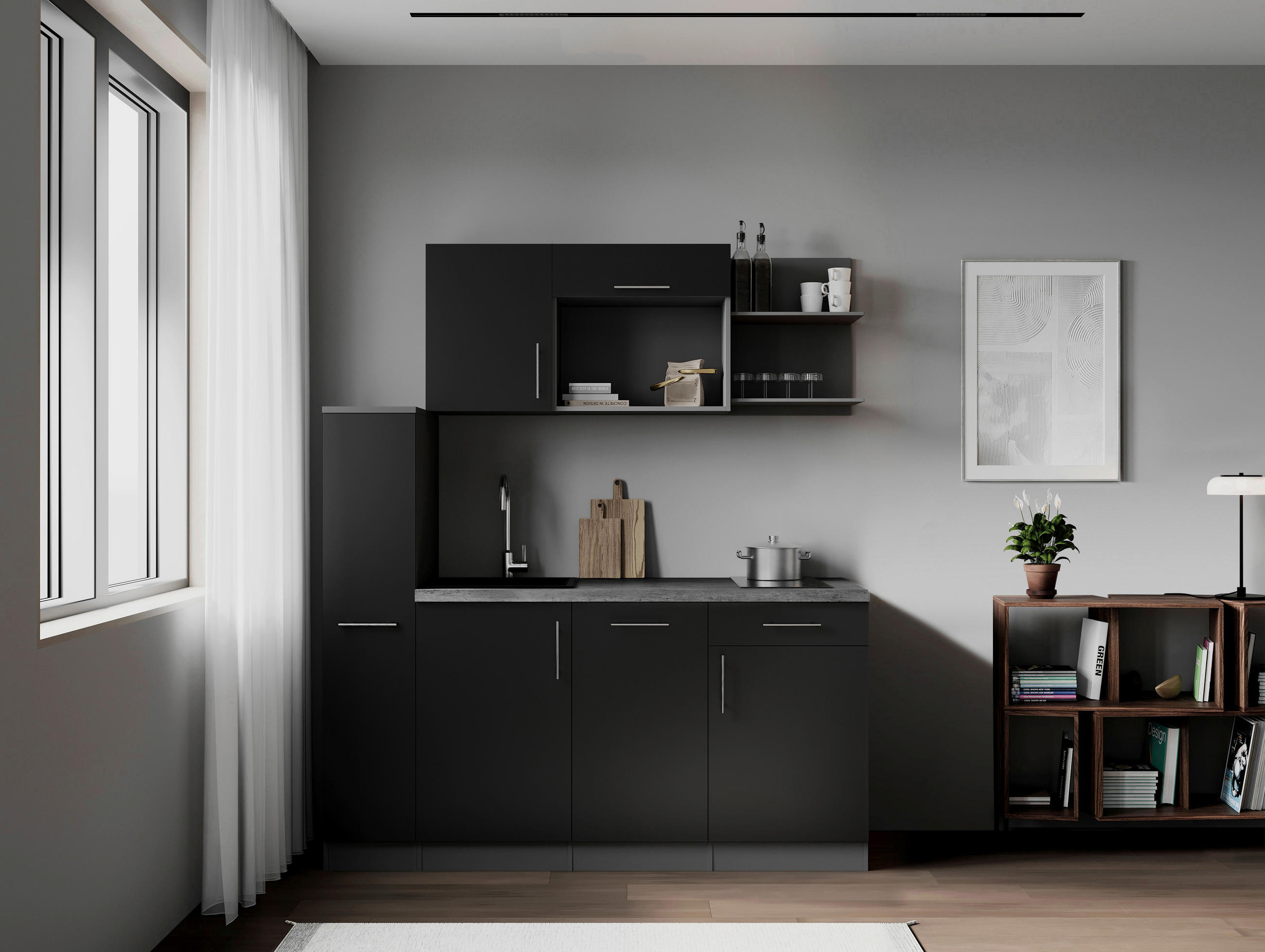 MODULKÖK 175 cm   i svart  - grå/svart, Trend, metall/trämaterial (175cm) - Respekta