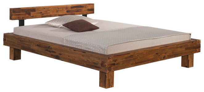 Balkenbett Aus Akazie Massiv Braun 140x200 Finden