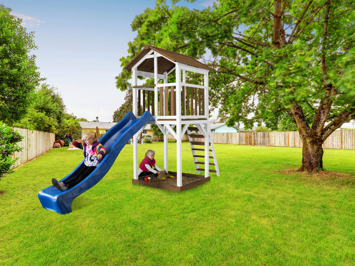 VEŽA NA HRANIE - hnedá/modrá, Basics, drevo (111,20/241,90/349cm) - Ambia Garden