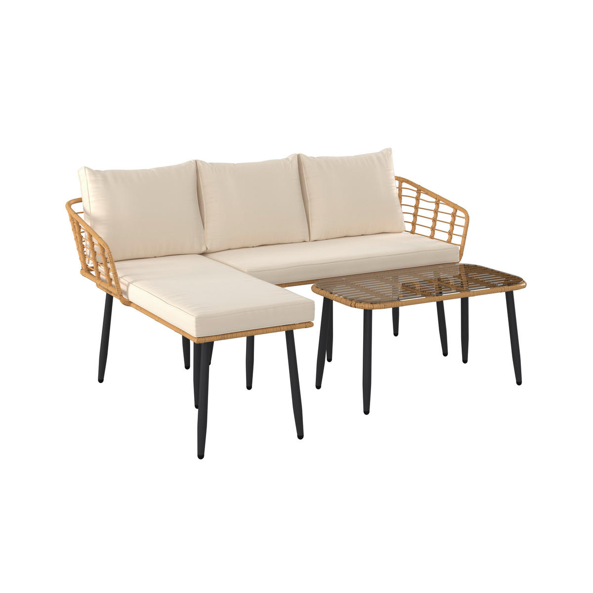 LOUNGEGARNITUR Eisen  - Beige/Naturfarben, MODERN, Glas/Kunststoff (187/67/65cm) - Ambia Garden