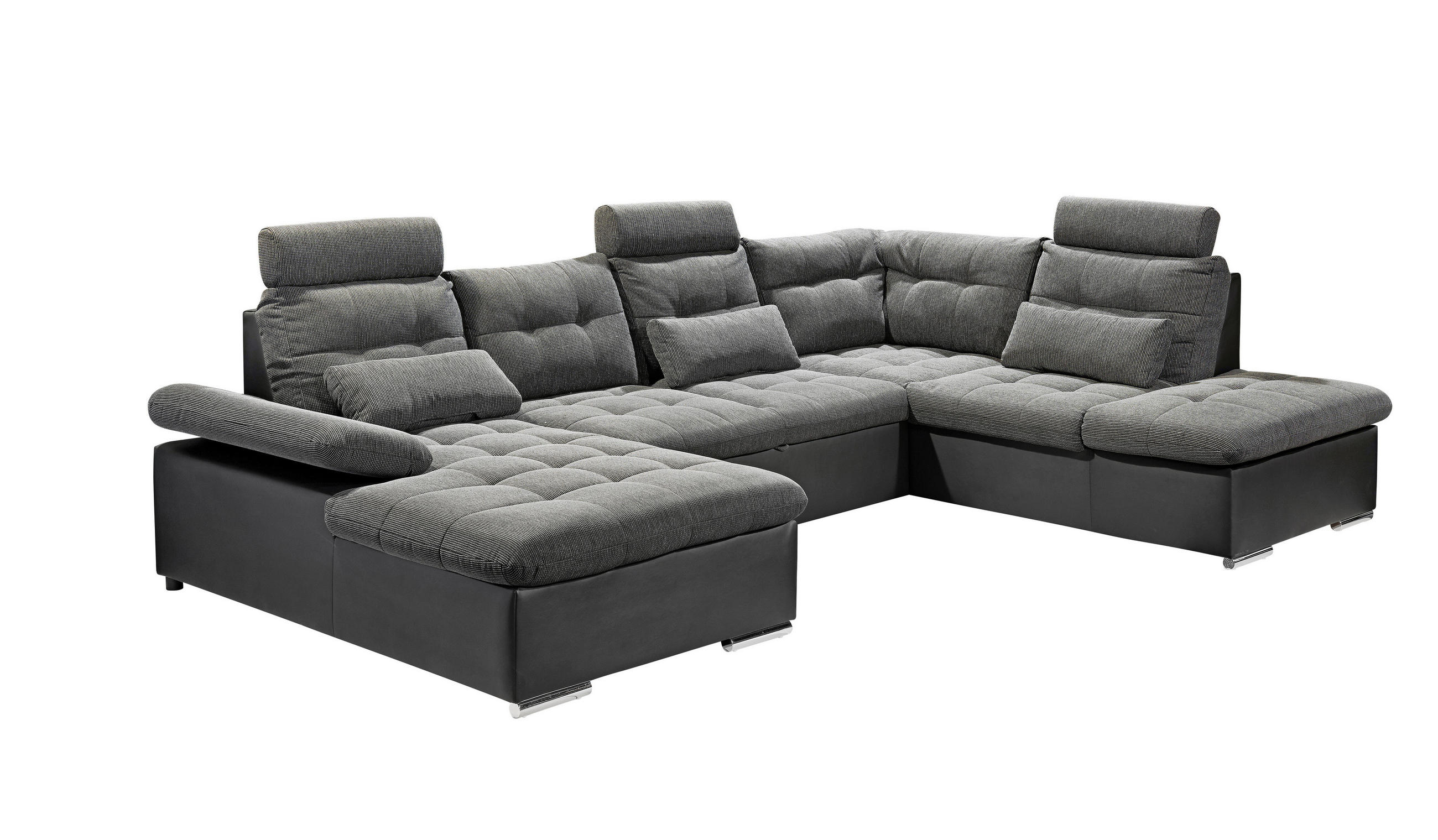 WOHNLANDSCHAFT Grau, Schwarz Webstoff  - Chromfarben/Schwarz, Design, Kunststoff/Textil (170/324/218cm) - MID.YOU