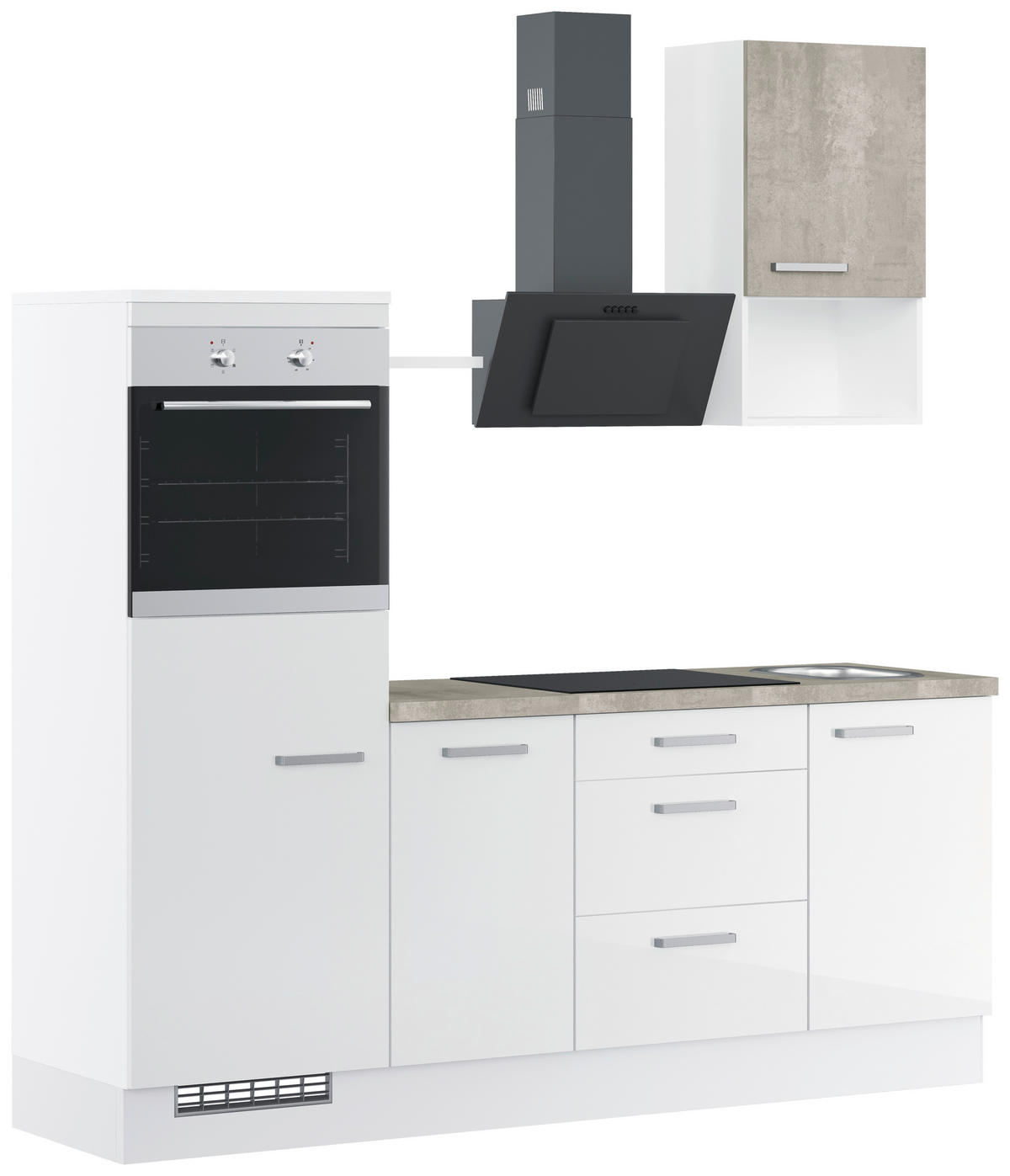 KÜCHENLEERBLOCK 215 cm   in Weiß Hochglanz  - Edelstahlfarben/Weiß Hochglanz, Design, Holzwerkstoff/Metall (215cm) - Impuls