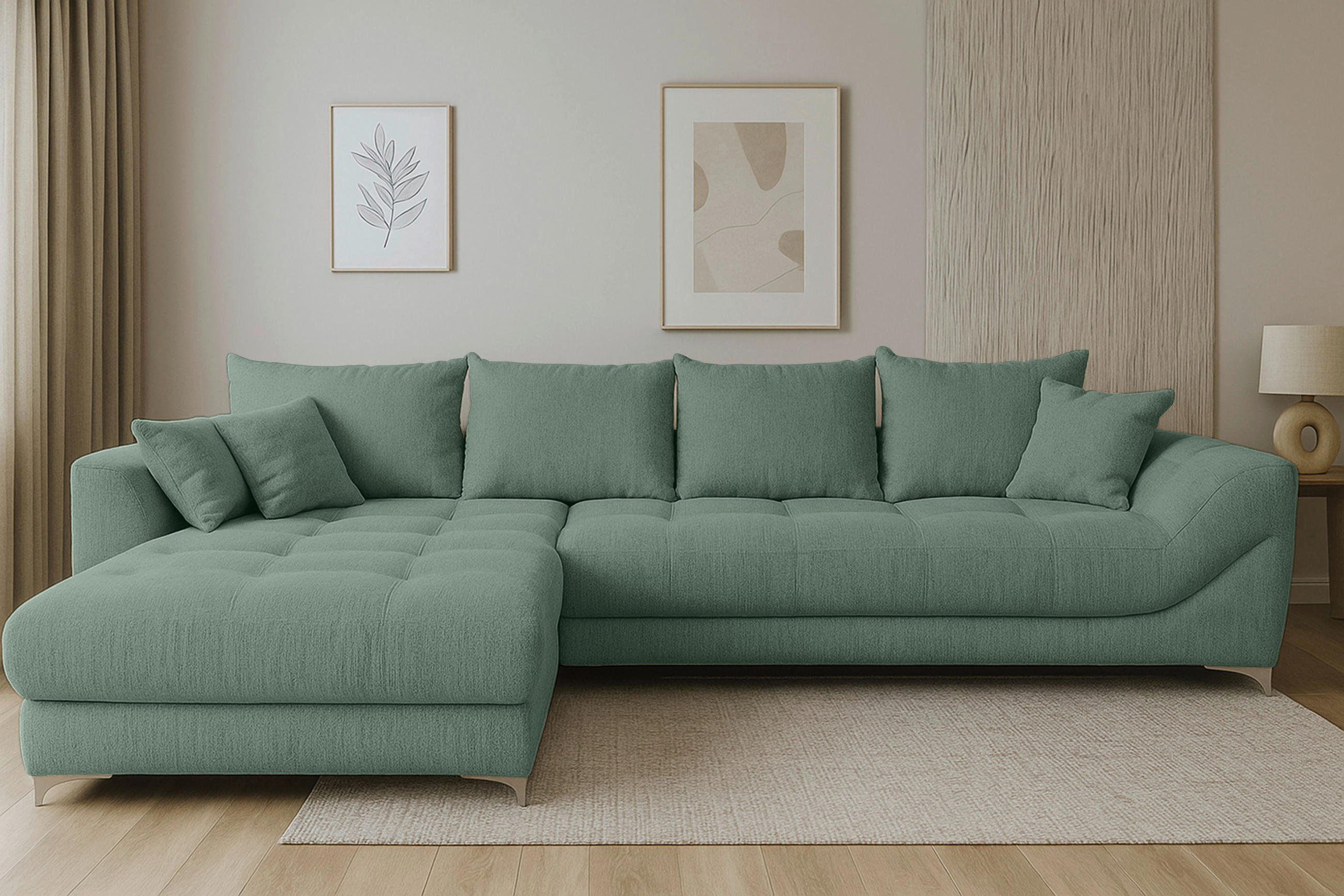 ECKSOFA Waldgrün Chenille  - Waldgrün/Chromfarben, KONVENTIONELL, Textil/Metall (227/329cm) - Carryhome