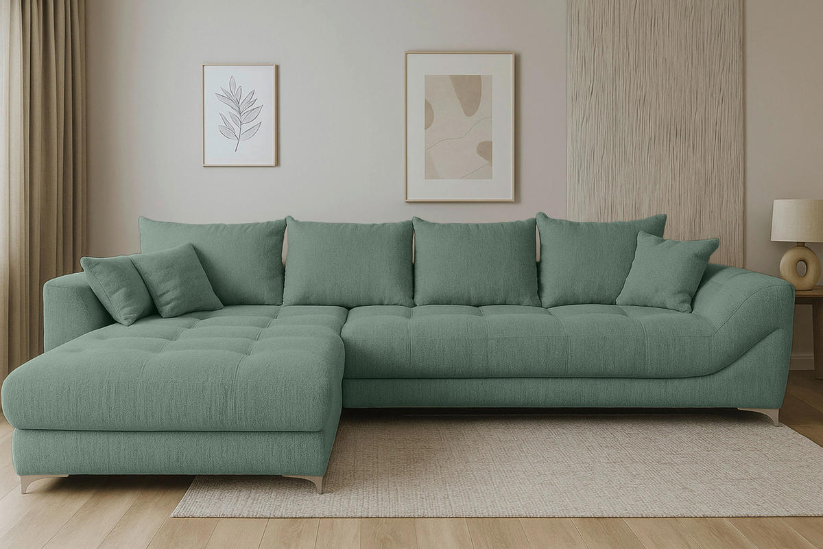 ECKSOFA Waldgrün Chenille  - Waldgrün/Chromfarben, KONVENTIONELL, Textil/Metall (227/329cm) - Carryhome