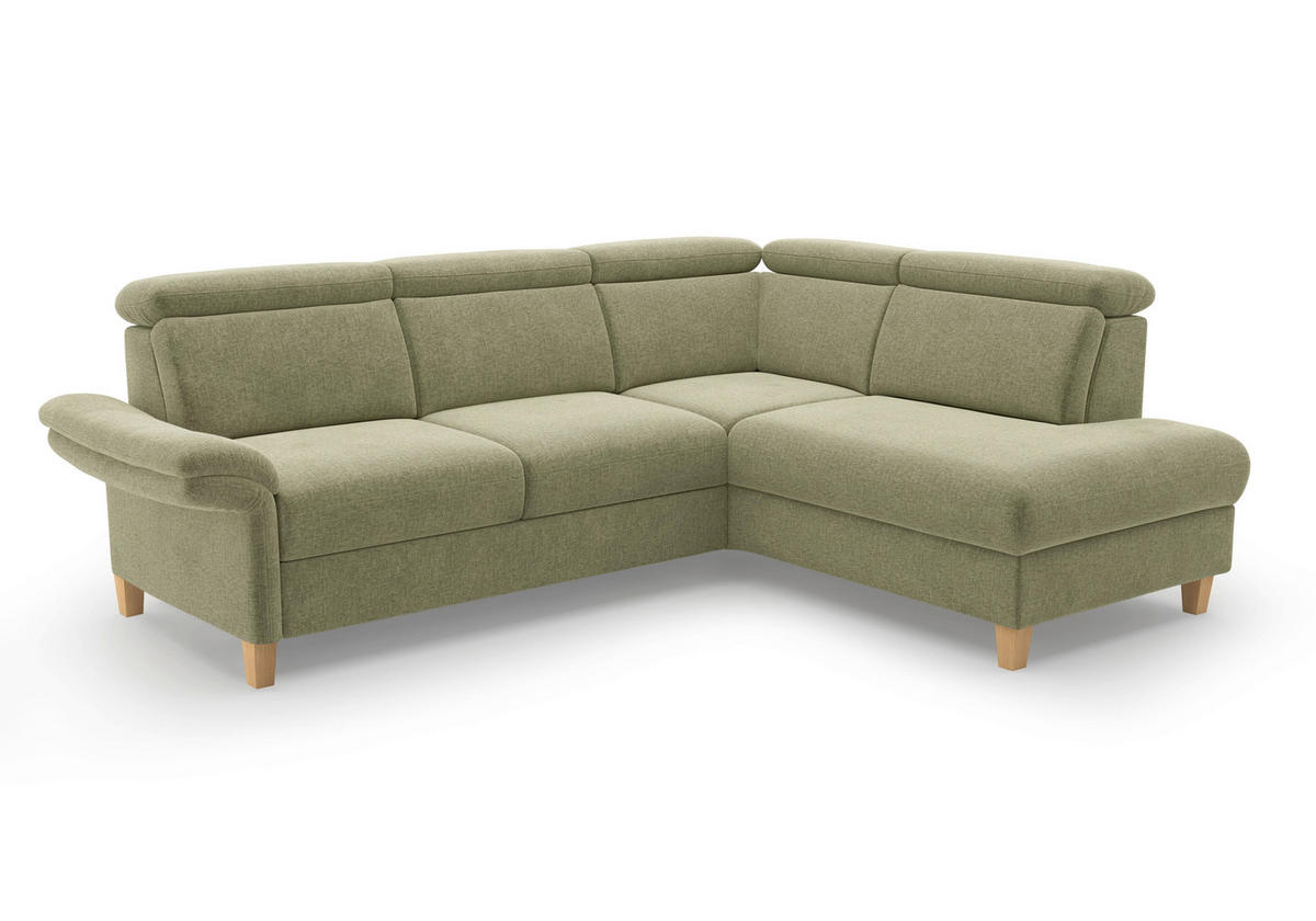 ECKSOFA GLENDALE E Hellgrün Flachgewebe  - Eichefarben/Hellgrün, KONVENTIONELL, Holz/Textil (247/193cm) - Sit & More