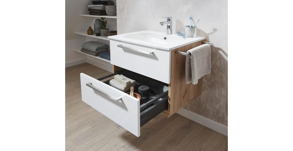 BADEZIMMER in 60 cm - Eichefarben/Weiß, Design, Glas/Keramik (60cm) - Dieter Knoll