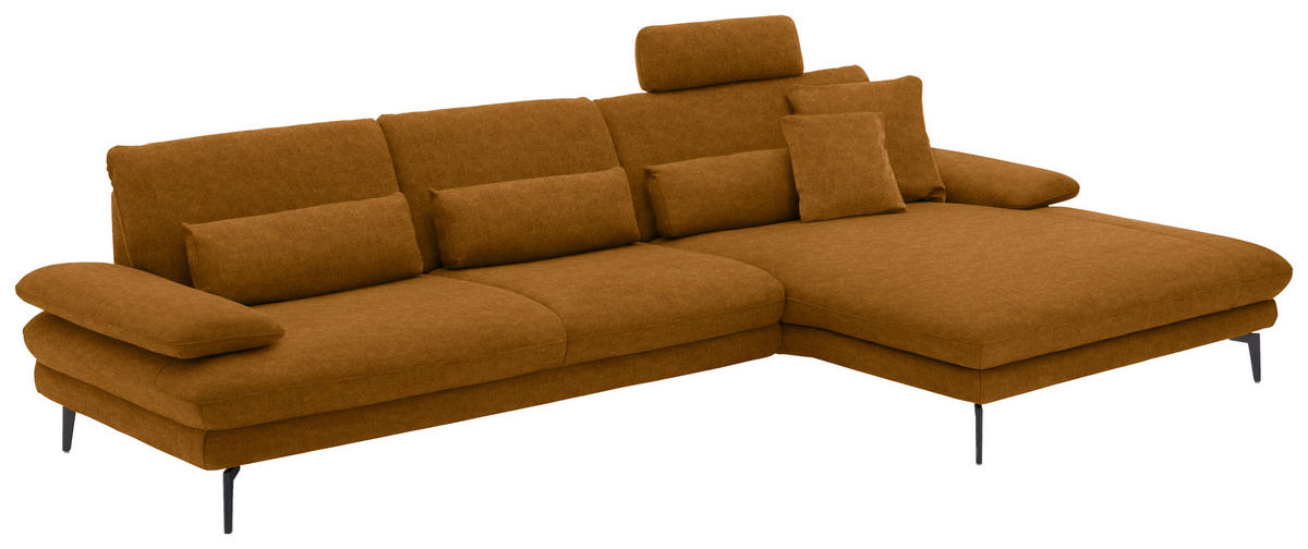 ECKSOFA in Velours Cognac  - Cognac/Schwarz, Design, Textil/Metall (310/180cm) - Dieter Knoll