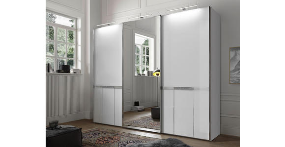 SCHWEBETÜRENSCHRANK in Weiß - Chromfarben/Weiß, LIFESTYLE, Glas/Holzwerkstoff (280/222/68cm) - Dieter Knoll