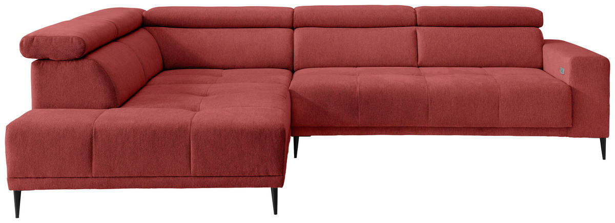 ECKSOFA INTERA in Struktur Rot  225/305 cm  - Rot/Schwarz, KONVENTIONELL, Textil/Metall (225/305cm) - Livetastic