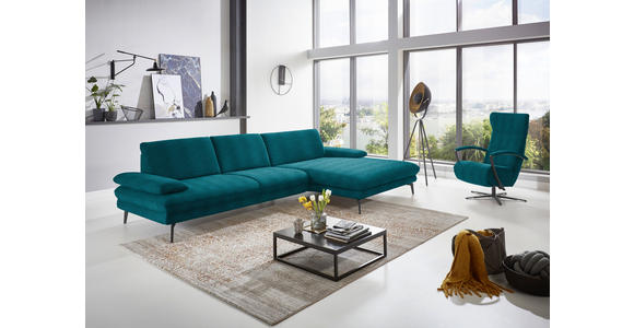 ECKSOFA in Chenille Petrol 310/180 cm - Petrol/Schwarz, Design, Textil/Metall (310/180cm) - Dieter Knoll