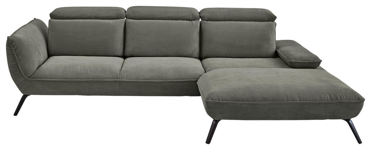ECKSOFA Graubraun Cord  - Graubraun/Schwarz, Design, Textil/Metall (301/196cm) - Moderano