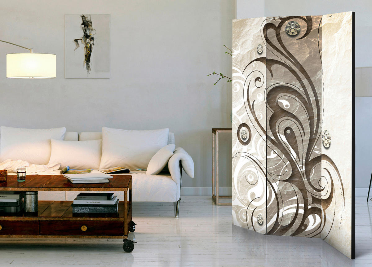 PARAVENT mit 3  Flügel - Hellbraun/Beige, Basics, Holz/Textil (135/172/3cm) - artgeist