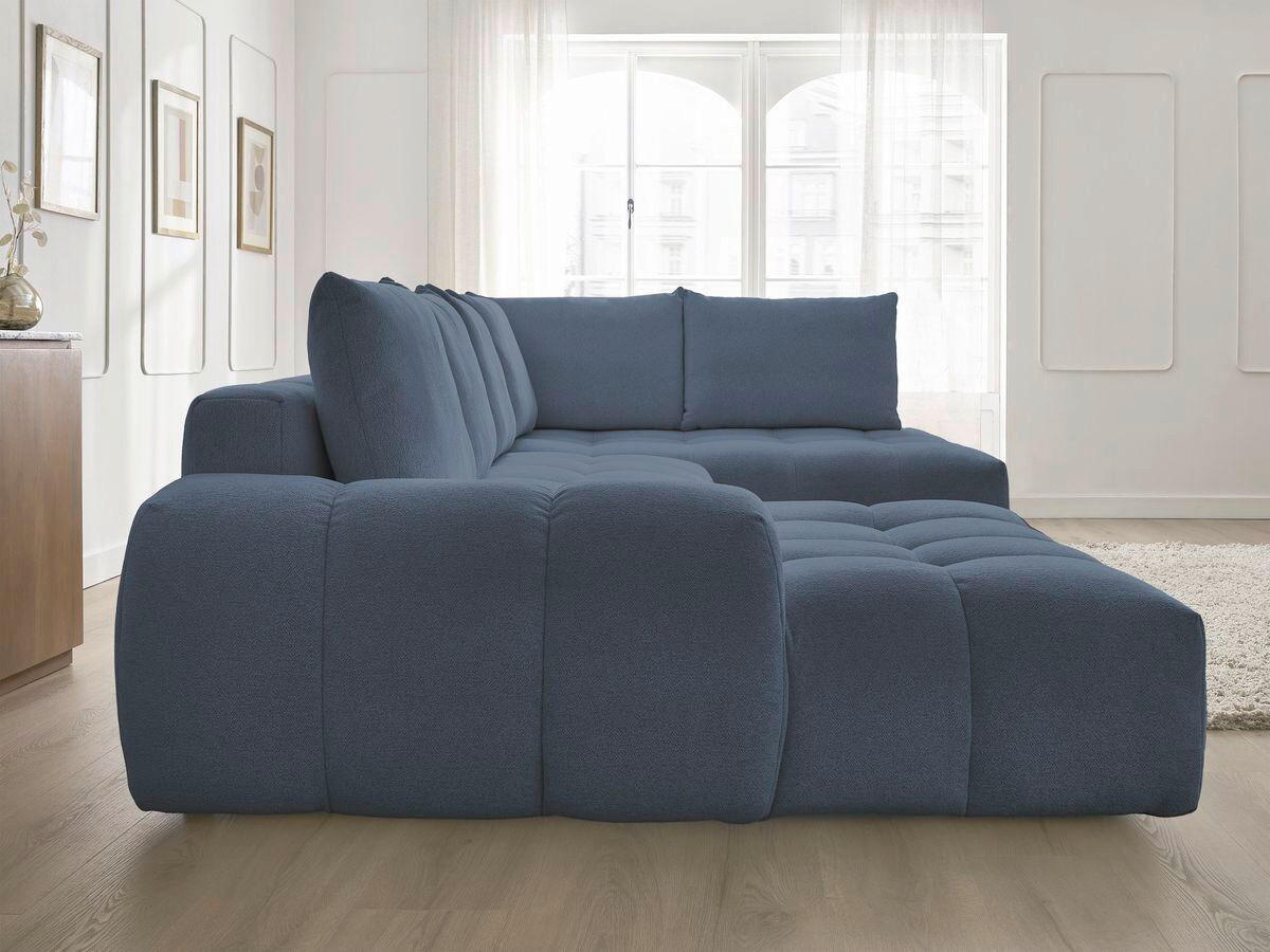 ECKSCHLAFSOFA EVEREST  mit Rücken echt, Armteil links, Armteil rechts Flachgewebe Dunkelblau  - Schwarz/Dunkelblau, MODERN, Kunststoff/Textil (198/423/212cm)