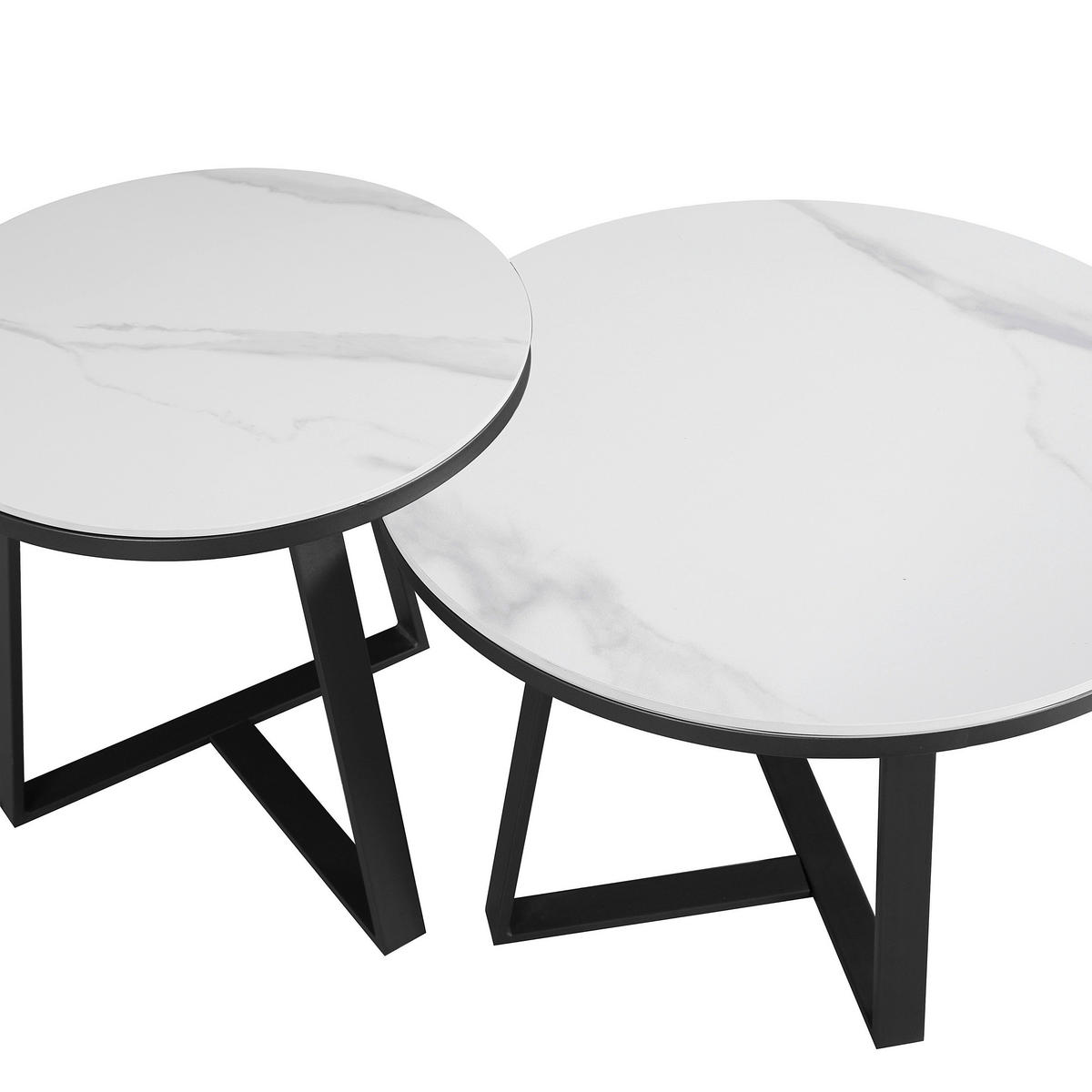 COUCHTISCHSET rund Weiß  - Schwarz/Weiß, KONVENTIONELL, Stein/Metall (69/69/39,5cm) - MID.YOU