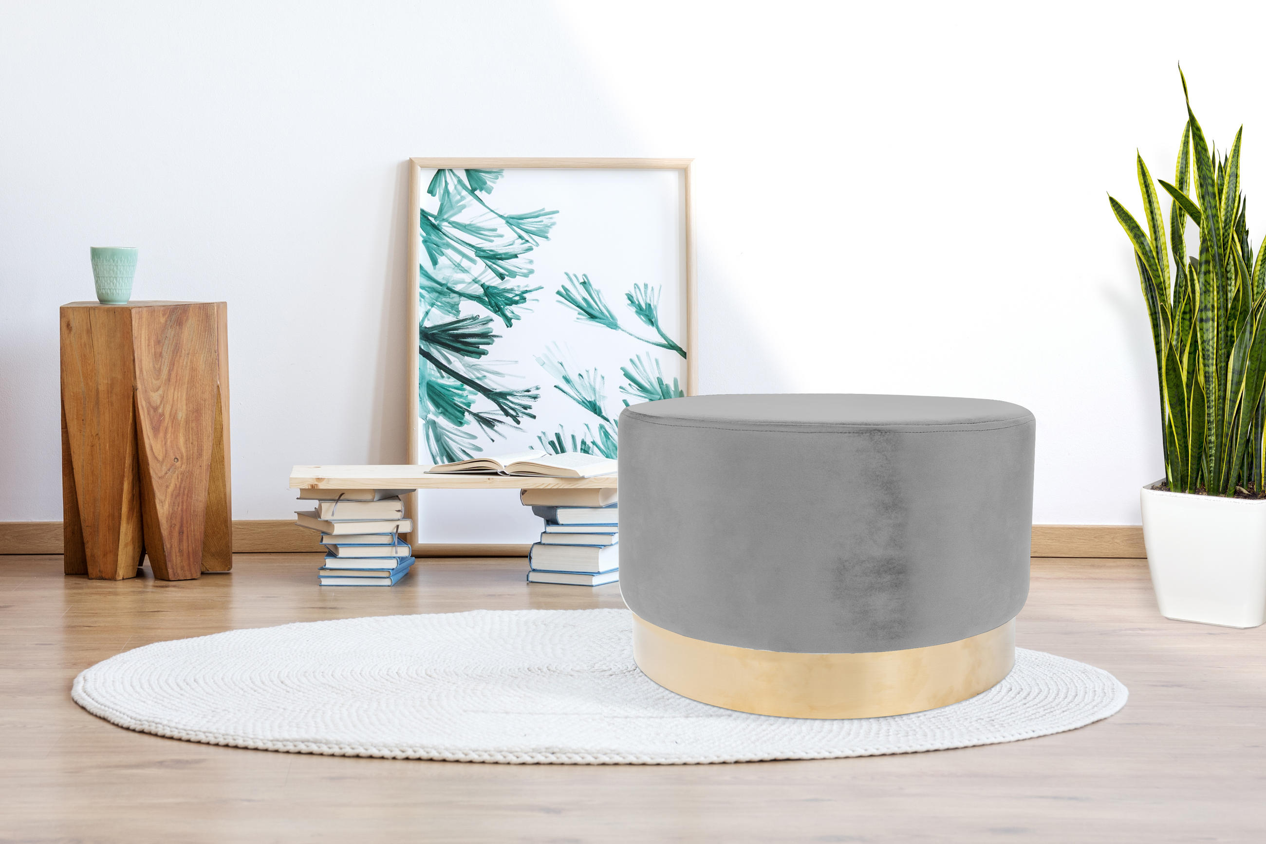 HOCKER Samt Kiefer Grau  - Goldfarben/Grau, Basics, Holz/Textil (55/43cm) - Kayoom