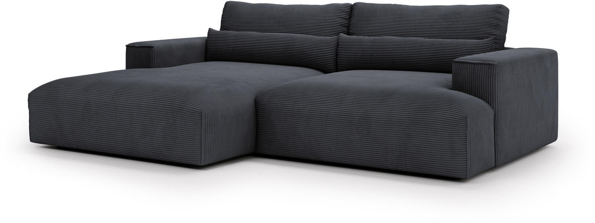 ECKSOFA Felicia Dunkelgrau Cord, Struktur  - Dunkelgrau/Schwarz, Design, Kunststoff/Textil (187/267cm) - Stylife