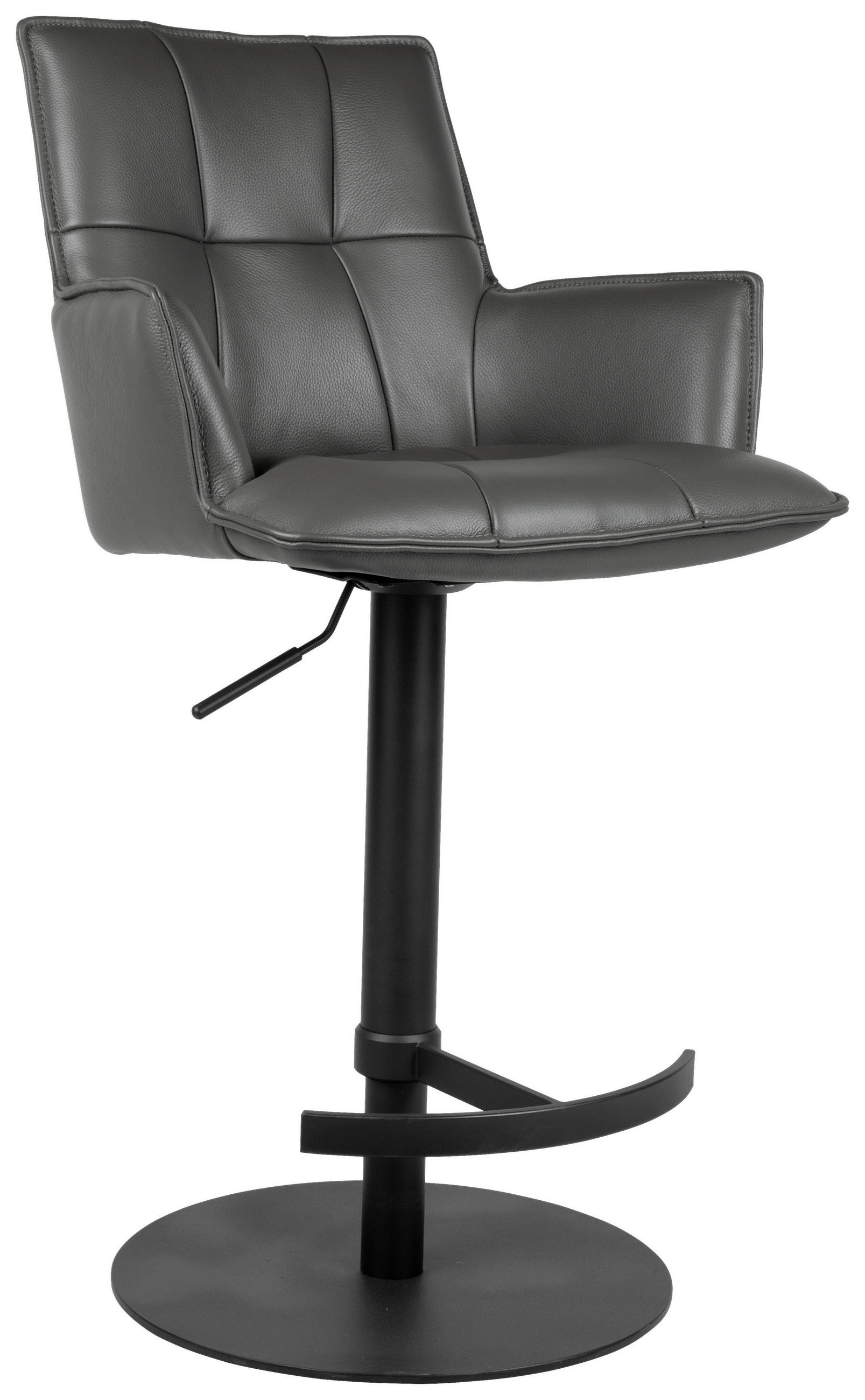 BARHOCKER Echtleder Anthrazit, Schwarz Eisen Sitzfläche 360° drehbar, inklusive Armlehnen  - Anthrazit/Schwarz, Design, Leder/Metall (56/89,5-115/56cm) - Novel