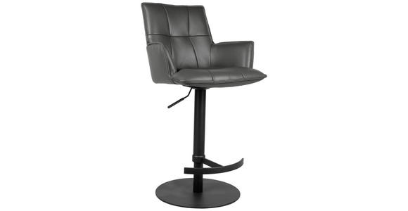 BARHOCKER Echtleder Anthrazit, Schwarz Eisen Sitzfläche 360° drehbar, inklusive Armlehnen - Anthrazit/Schwarz, Design, Leder/Metall (56/89,5-115/56cm) - Novel