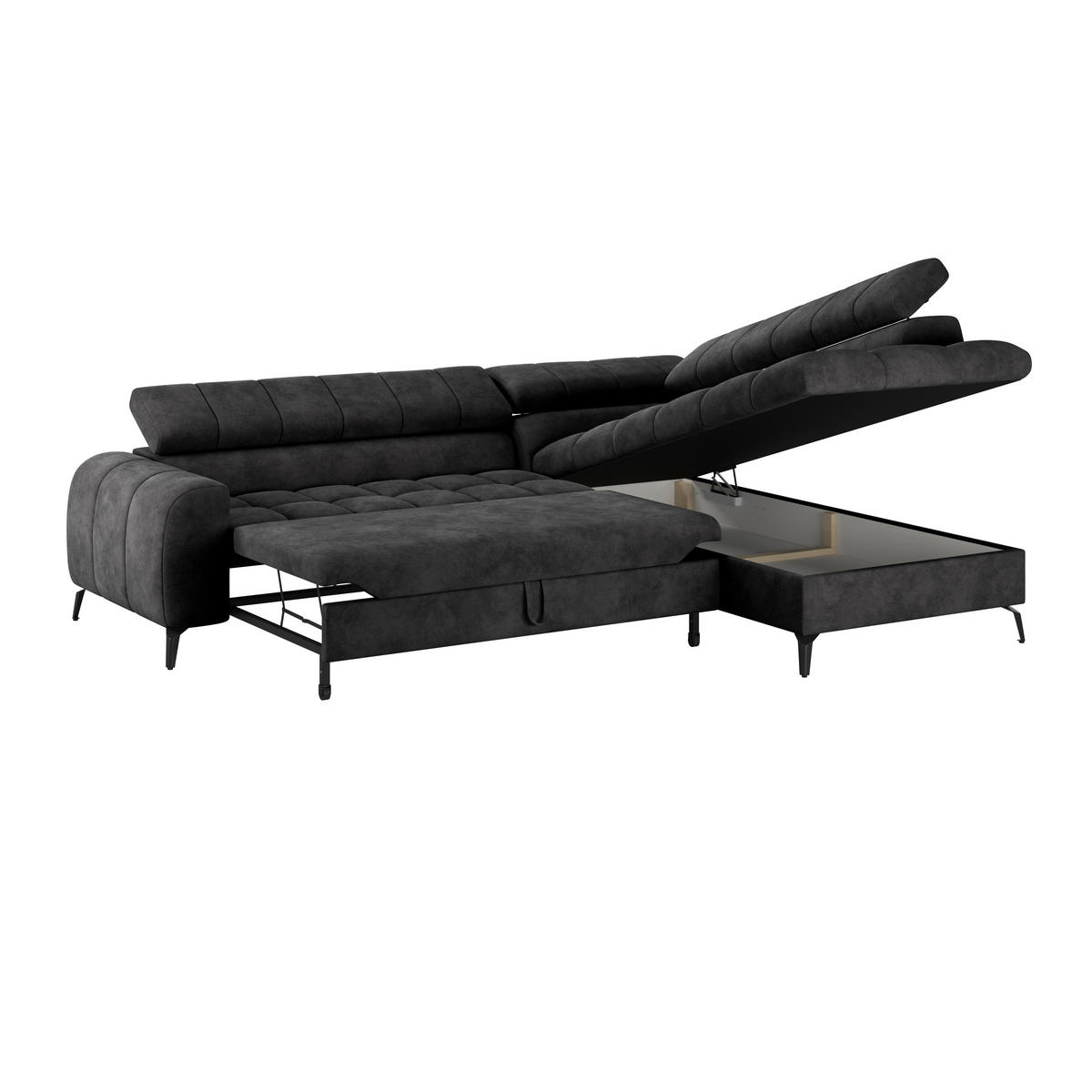 ECKSOFA in Schwarz  - Schwarz, Trend, Kunststoff/Textil (261/203cm) - Livetastic