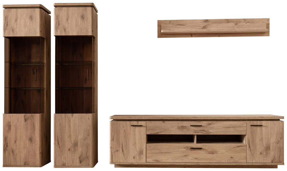 WOHNWAND  in Eichefarben 330/208/50 cm  - Eichefarben/Anthrazit, Konventionell, Glas/Holzwerkstoff (330/208/50cm) - Cantus