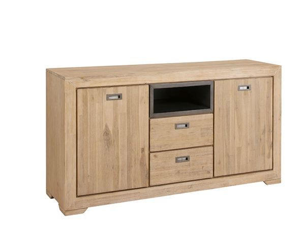 COMODĂ CU UȘI 160/85/45 cm  - gri închis/culoare lemn acacia, Lifestyle, metal/lemn (160/85/45cm) - Landscape