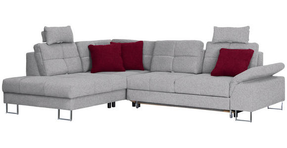 ECKSOFA inkl.Funktionen Hellgrau Flachgewebe  - Hellgrau, Design, Textil/Metall (229/296cm) - Novel