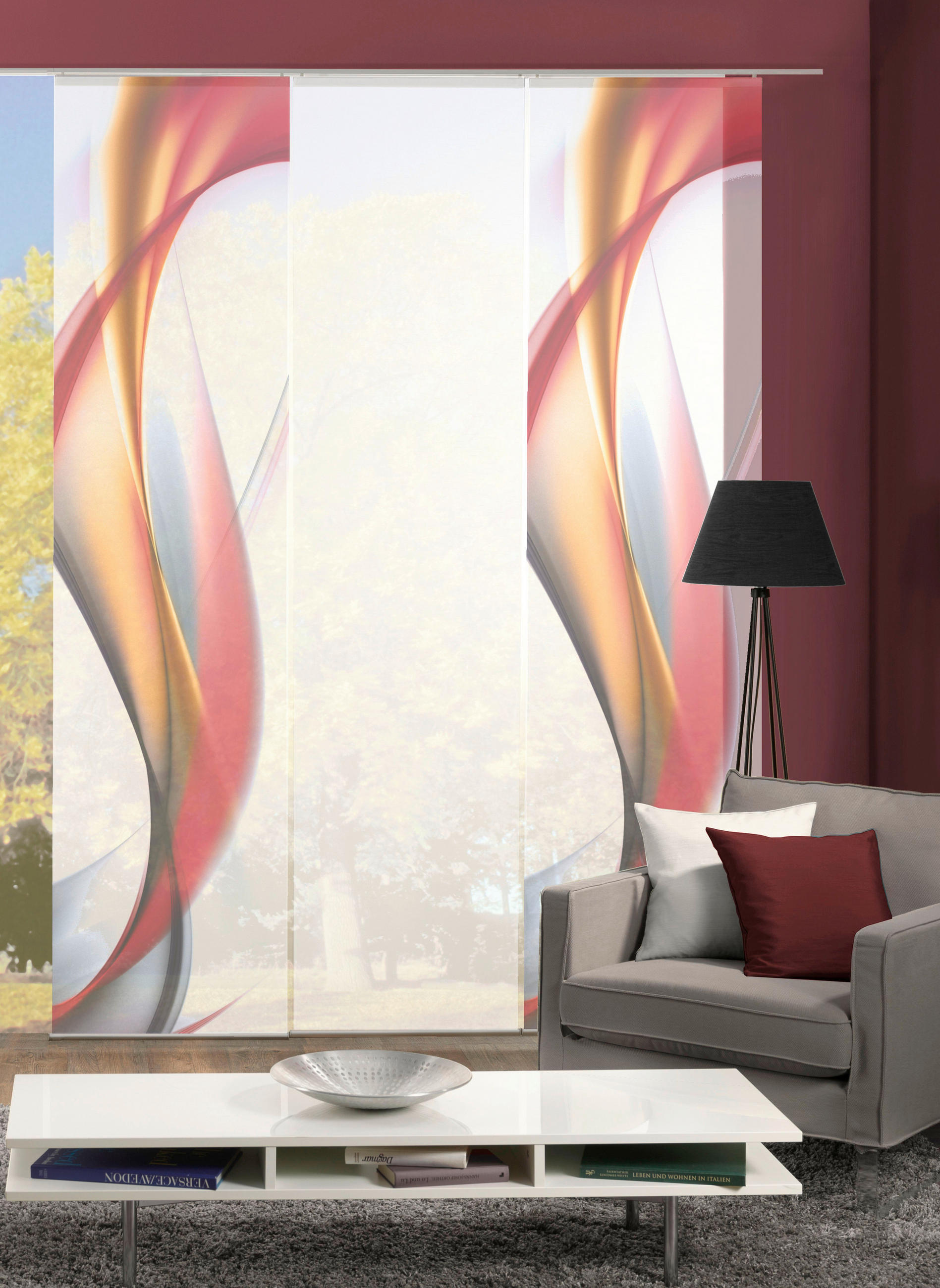 Flächenvorhang 3-Tlg. Redfield B: 60 cm, Rot