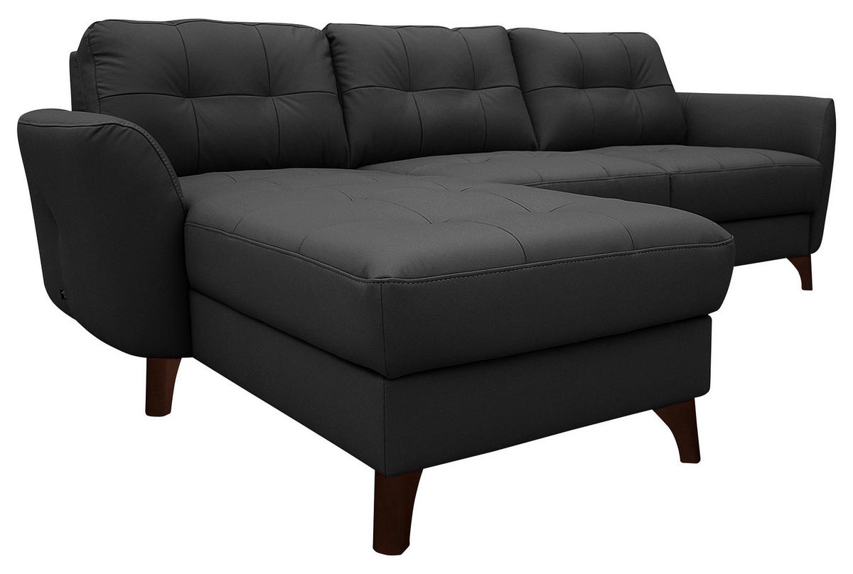 ECKSOFA in Lederlook Echtleder Schwarz  - Buchefarben/Schwarz, Design, Leder/Holz (238/168cm) - Livetastic