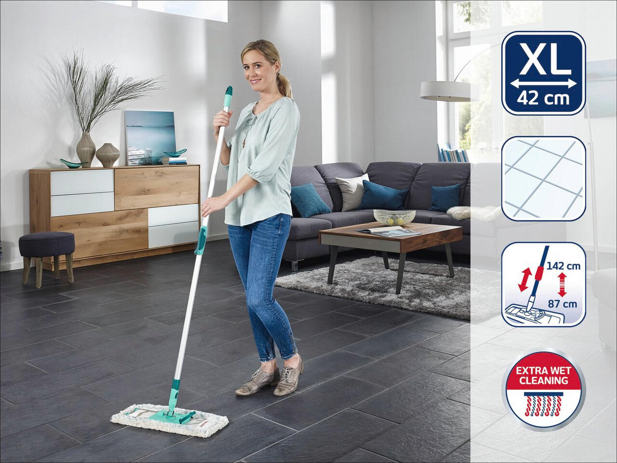 BODENWISCHER  - Türkis/Weiß, Basics, Textil/Metall (42/87-142cm) - Leifheit