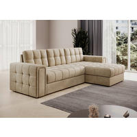 ECKSOFA Samt Hellbraun  - Hellbraun/Schwarz, Design, Kunststoff/Textil (260/150cm) - MID.YOU