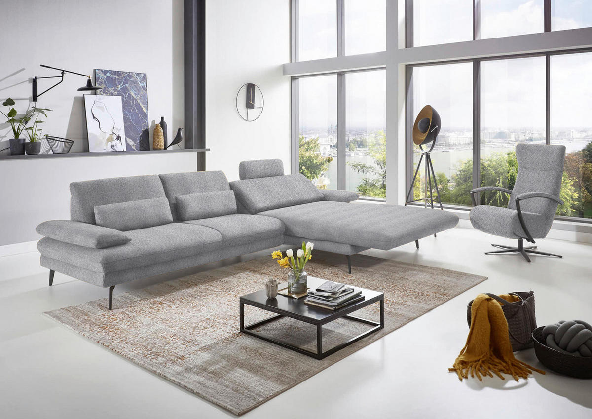 ECKSOFA in Chenille Hellgrau  310/180 cm  - Hellgrau/Schwarz, Design, Textil/Metall (310/180cm) - Dieter Knoll
