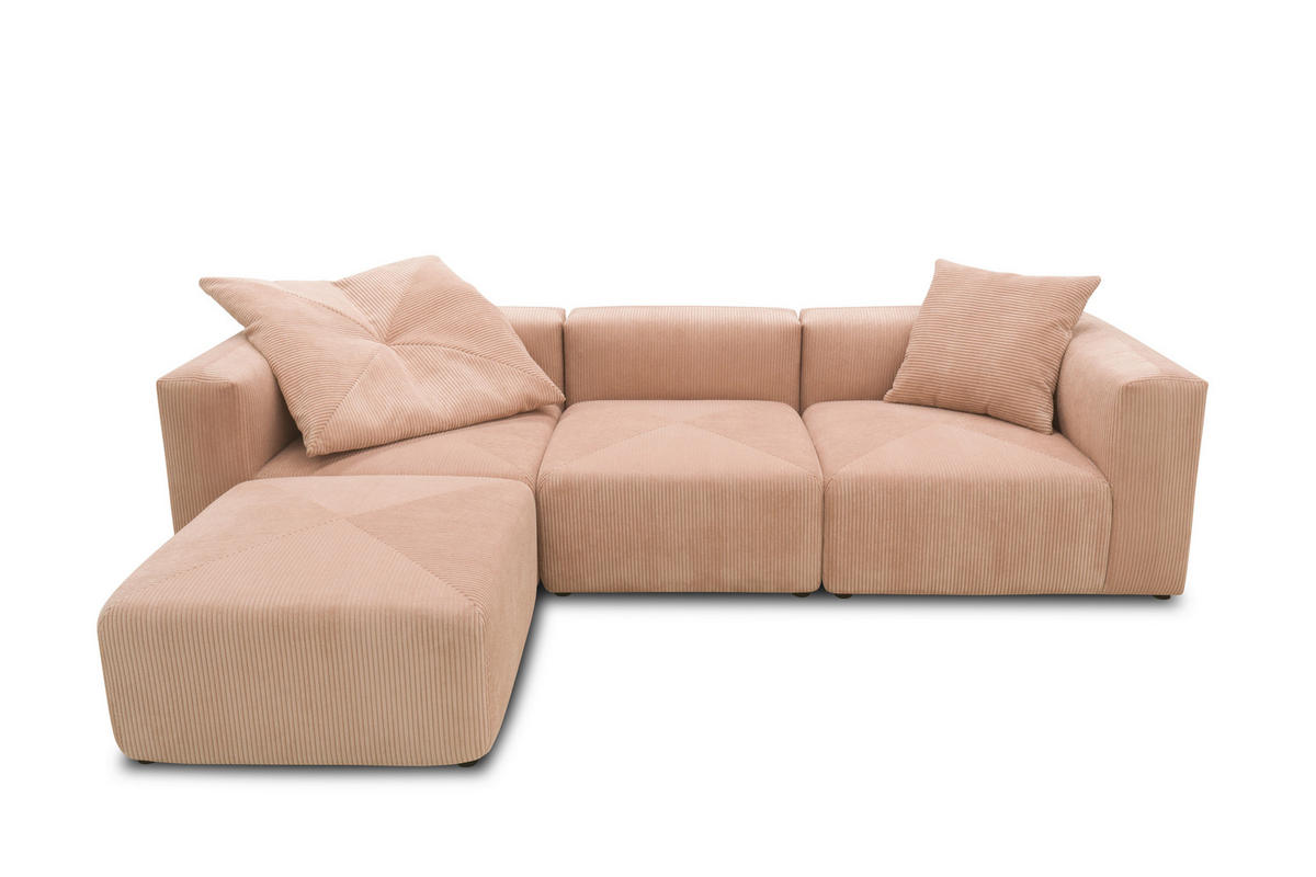 ECKSOFA Rosa, Roségold Cord, Mikrofaser  - Roségold/Schwarz, Design, Kunststoff/Textil (301/69/193cm) - MID.YOU
