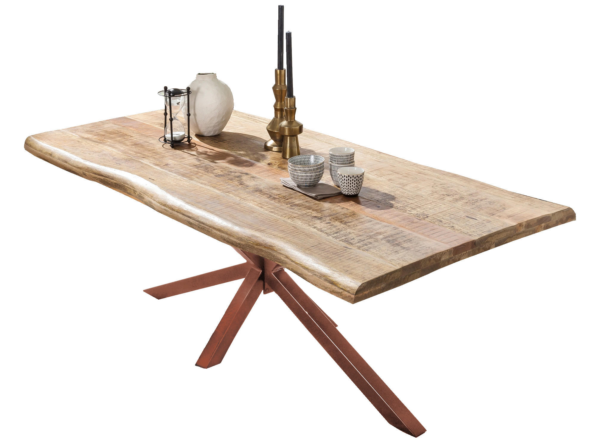 ESSTISCH 160/90/77 cm Echtholz  Holz, Metall rechteckig Braun, Naturfarben  - Braun/Naturfarben, MODERN, Holz/Metall (160/90/77cm) - MID.YOU