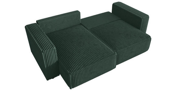 ECKSOFA Dunkelgrün Cord Zierkissen, Rückenkissen, Schlaffunktion, Rücken echt  - Dunkelgrün/Schwarz, MODERN, Kunststoff/Textil (153/250cm) - Xora