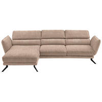ECKSOFA Valdera in Velours Hellbraun  153/283 cm  - Hellbraun/Schwarz, Design, Textil/Metall (153/283cm) - Valdera