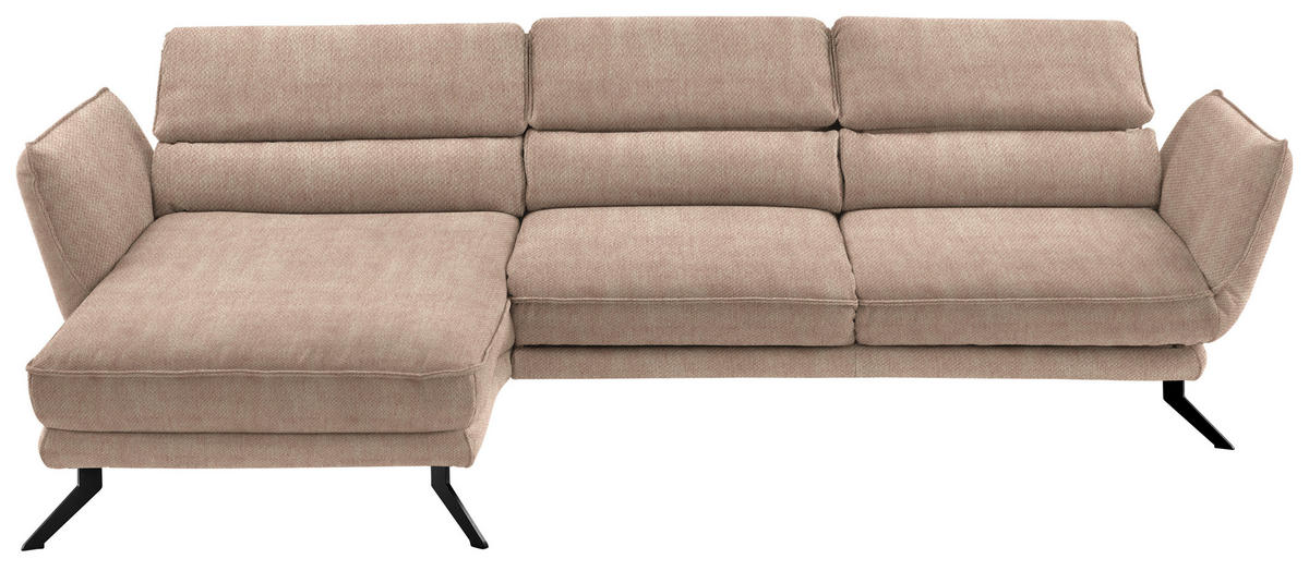 ECKSOFA Valdera in Velours Hellbraun  153/283 cm  - Hellbraun/Schwarz, Design, Textil/Metall (153/283cm) - Valdera