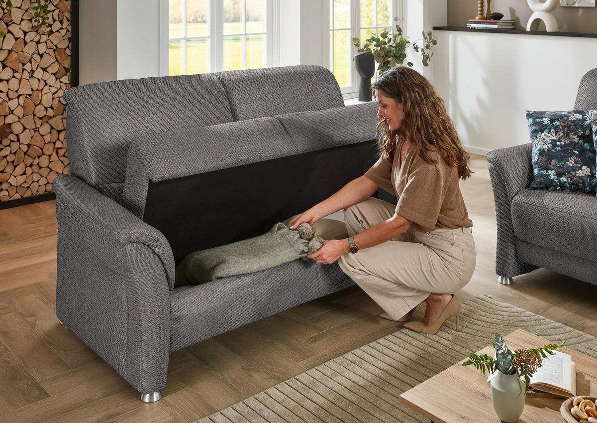 2,5-SITZER  in Flachgewebe Dunkelbraun  - Dunkelbraun/Alufarben, KONVENTIONELL, Textil/Metall (172/96/93cm) - Beldomo Premium