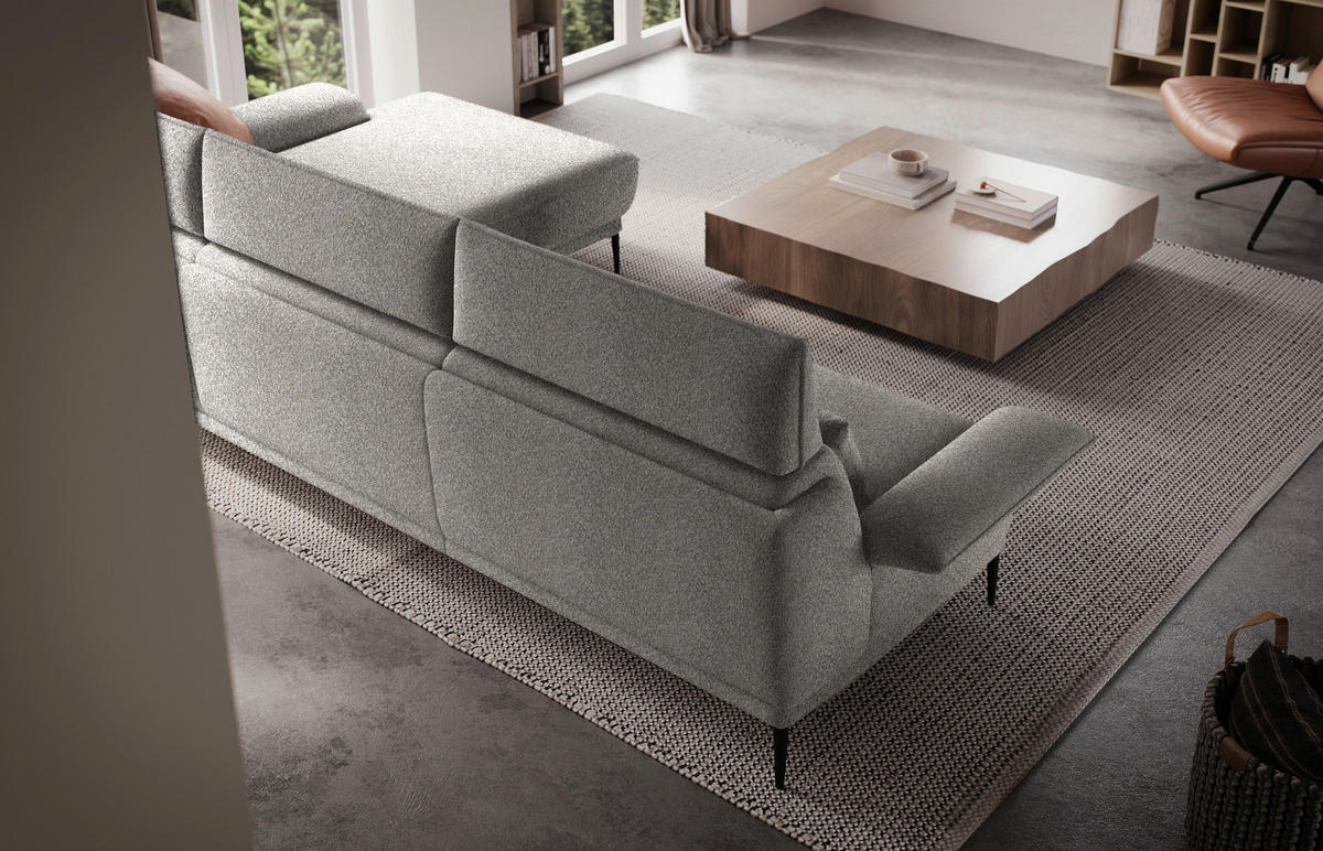 ECKSOFA in Bouclé Hellgrau  - Hellgrau/Schwarz, Design, Textil/Metall (330/186cm) - Johann Jakob