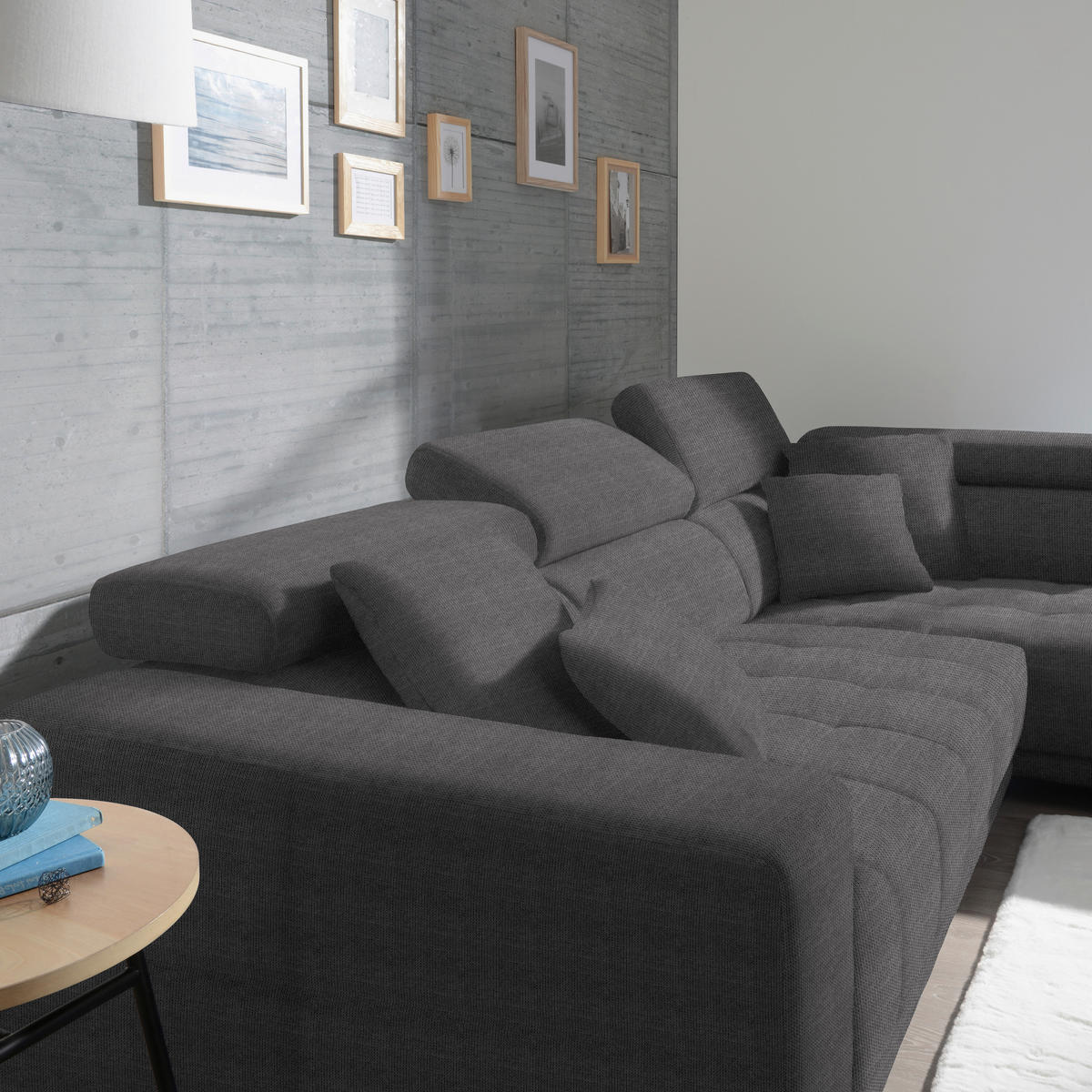 ECKSOFA in Mikrofaser Grau  - Chromfarben/Grau, Design, Textil/Metall (301/207cm) - Xora