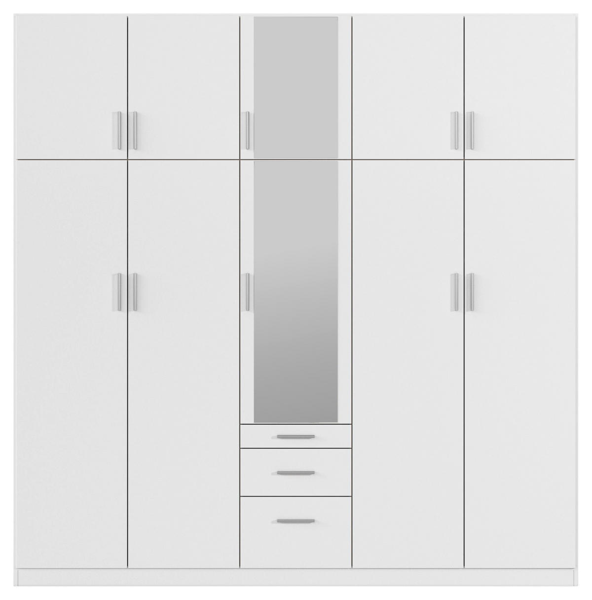 GARDEROB MED GÅNGJÄRN 226/229/54 cm 10-dörrar - vit/aluminiumfärg, Design, trämaterial/plast (226/229/54cm) - Rauch Möbel
